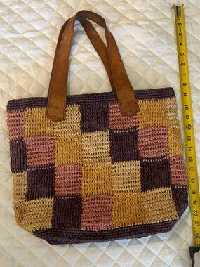 Mar y Sol Tote Bag with Leather Handles in Pink, Mustard & Purple